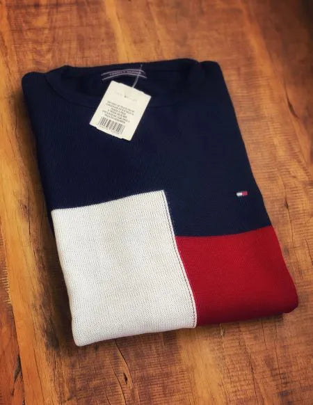 MOLETOM SUETER TOMMY AZUL MARINHO E VERMELHO